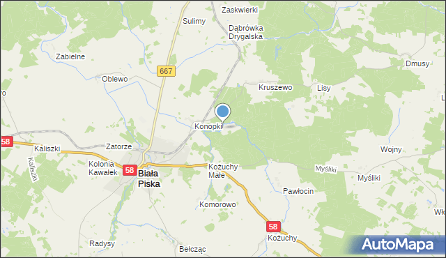 mapa Kożuchowski Młyn, Kożuchowski Młyn na mapie Targeo